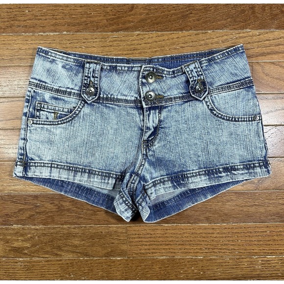 lei Pants - Vtg Y2K L.E.I. Ashley Trouble Micro Mini Jean Shorts Juniors 5 Stretch